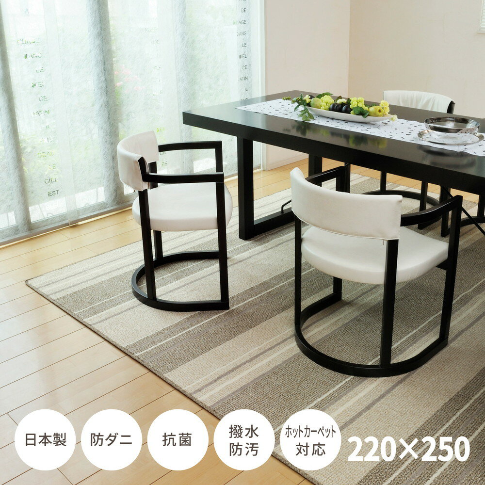 Rakuten - ダイニングラグ マージ 220×250 全2色 | 防ダニ 抗菌 撥水 防汚 ホットカーペット・床暖房OK ストライプ 6人掛け