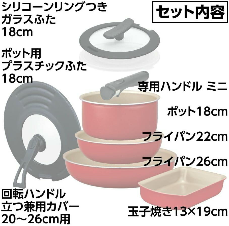 【あす楽】【正規販売店】【500日保証】evercook 選べるIH 8点セット EIST8RD2 | IH対応/ガス対応/全熱源対応 食洗機対応 着脱ハンドルフライパンセット エバークック 3