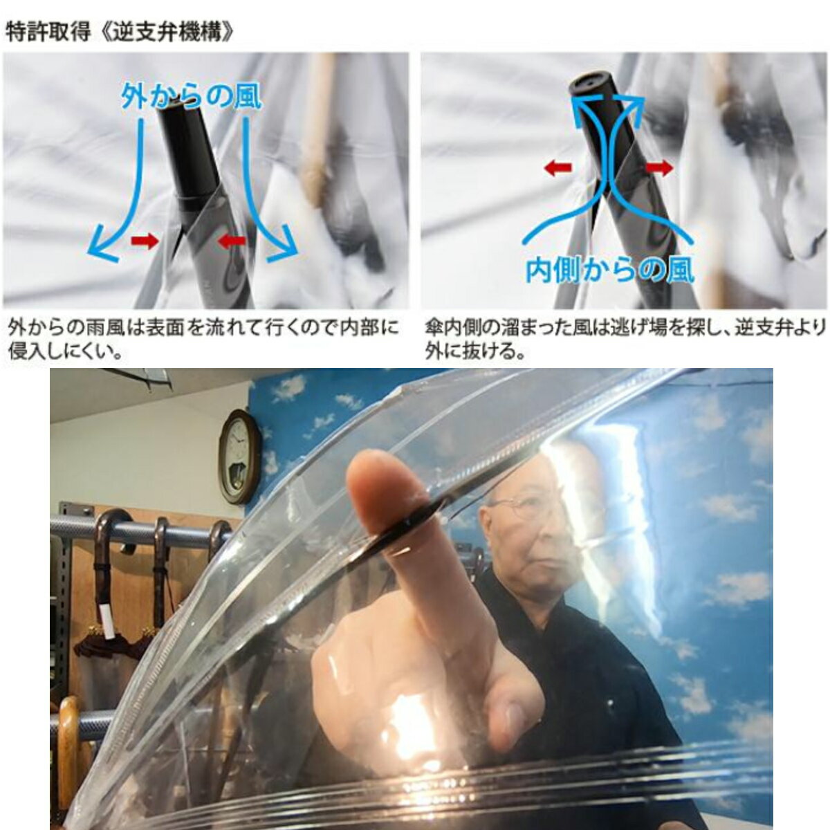 【あす楽】ホワイトローズ 折りたたみビニール傘 アメマチ58 天然木手元 逆支弁 8本骨 レッド 2WAY傘袋 日本製