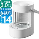 【2024年モデル】ガラスポット式スチーム加湿器 SKJ-RY30SKG | タンク容量3L 加湿量640ml 上部給水式 | エスケイジャパン 1年保証