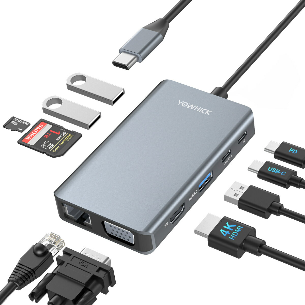 【在庫処分】USB C ハブ 10-in-1 二つの画面拡張可能 4K@30Hz HDMIポート 100W PD充電ポート 1Gbpsイーサネット VGAポート 5Gbps USB-Cデータ転送ポート USB3.0ポート USB2.0 TF＆SDカードスロット搭載 MacBook Pro/MacBook Air/iPad Proなどに対応可能