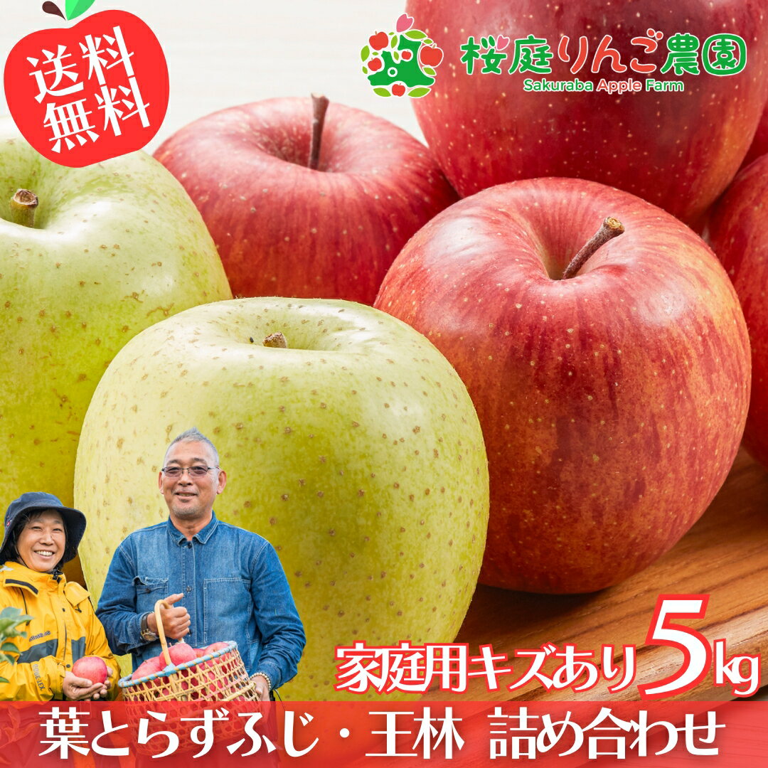 【予約】11月下旬頃～発送開始 葉とらずふじ・王林 詰め合わせ 家庭用キズあり5kg 青森りんご 訳あり 自宅用