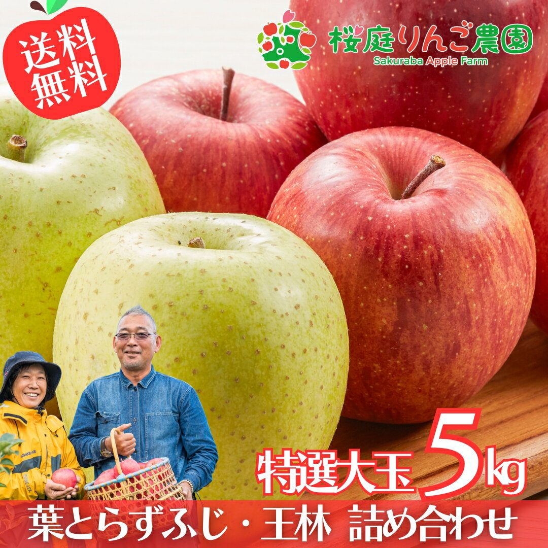【予約】11月下旬頃～発送開始 葉とらずふじ・王林 詰め合わせ 特選大玉5kg 青森りんご 贈答用 自宅用