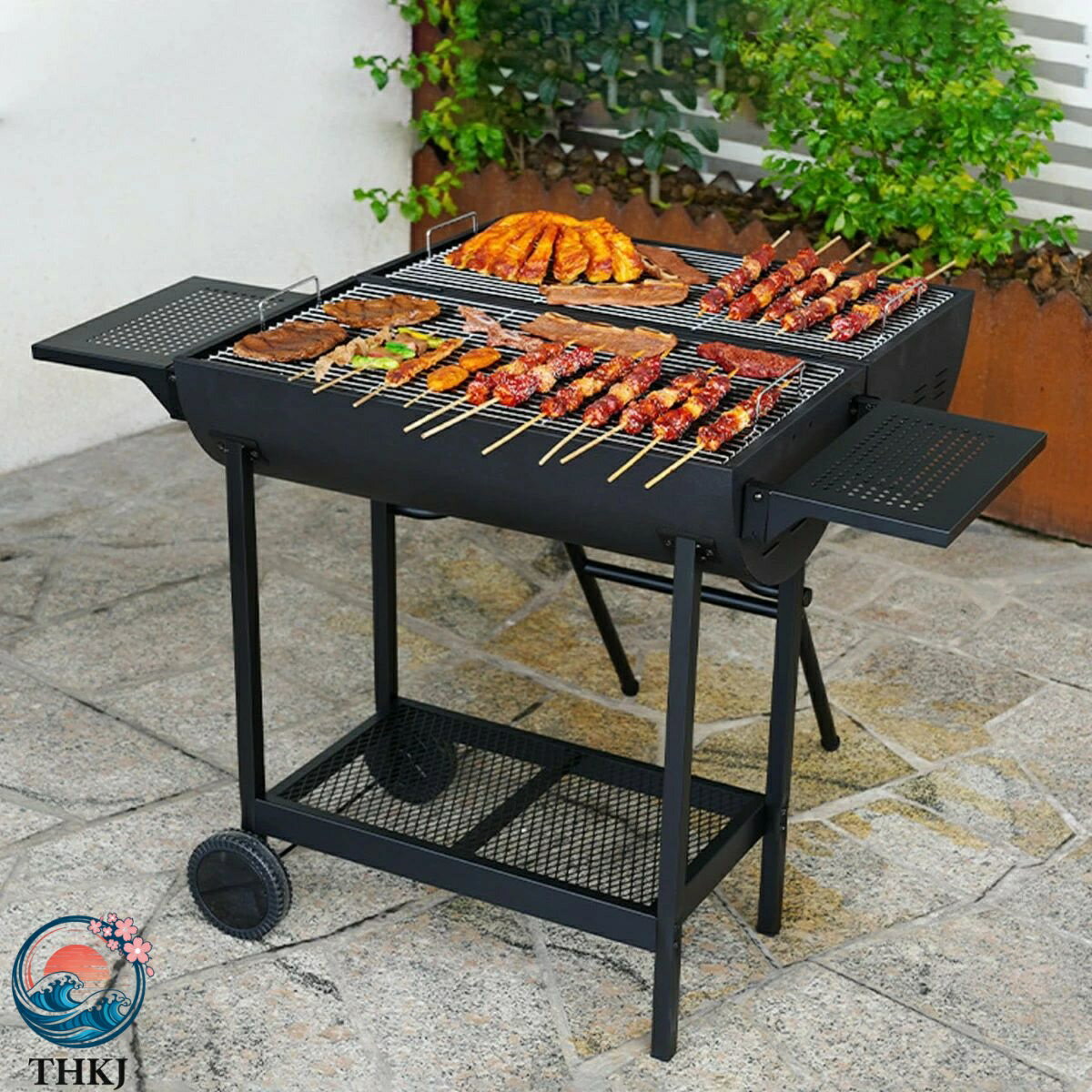【全品5%ポイント】バーベキューグリル バーベキューコンロ 炭 bbq グリル アメリカンオーブングリル 大型 ステンレスグリル コンロセット 調味料棚板