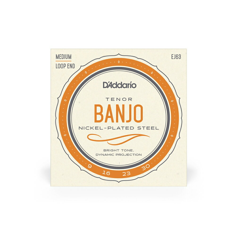 D'Addario テナーバンジョー弦 ニッケル Medium 4弦 EJ63 Tenor Banjo, Nickel, 9-30ゲージ:.009 / .016 / .023 / .030チューニング:A-D-G-C