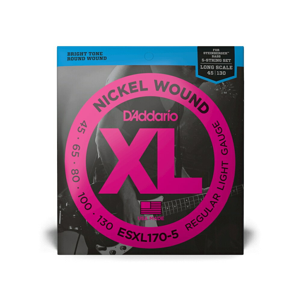 D'Addario ベース弦 ニッケル ダブルボールエンド5弦 Light ESXL170-5 Set Long Scale Double Ball End 5-String 45-130ゲージ: Wound .045, .065, .080, .100, .130