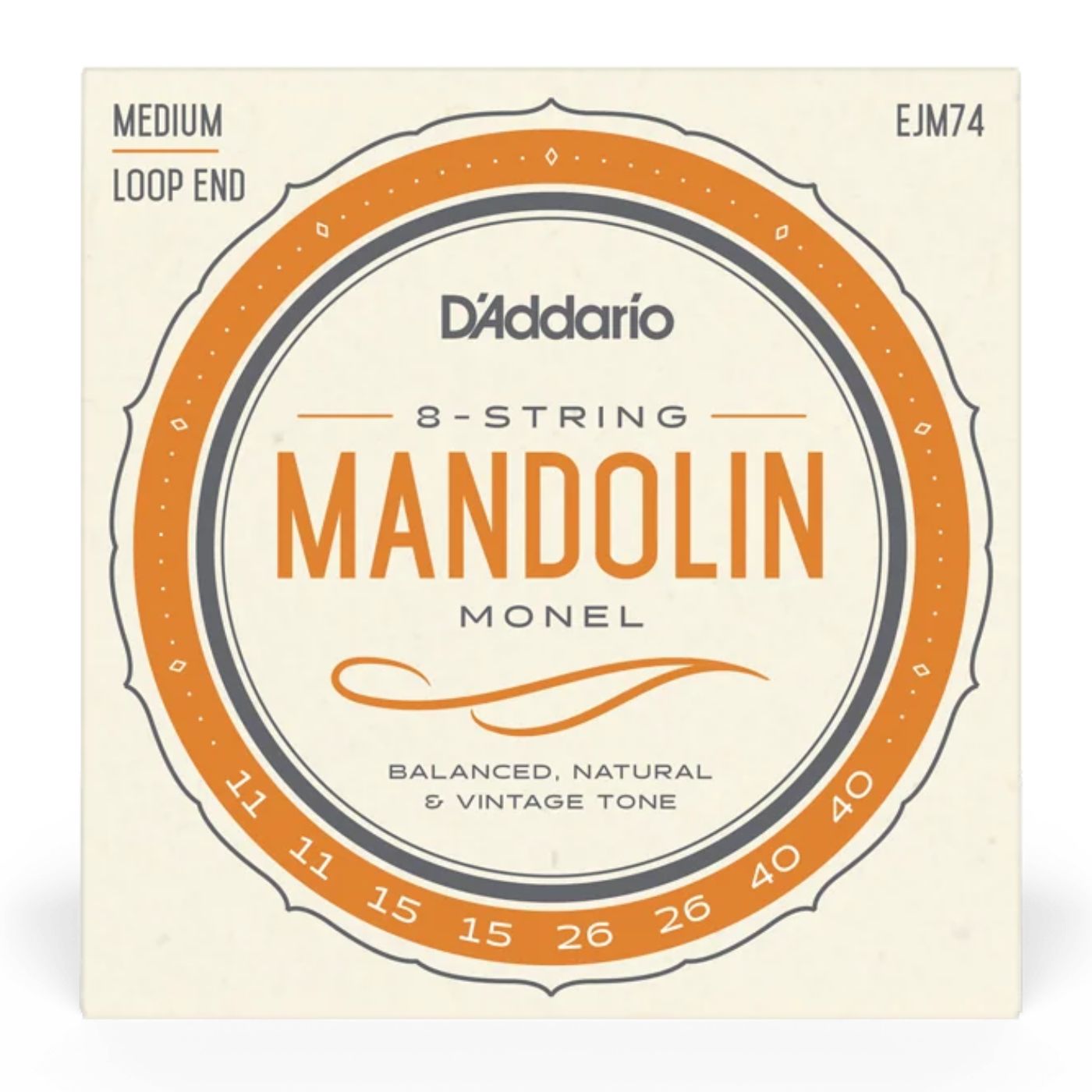 D'Addario マンドリン弦 モネル巻弦 Medium EJM74 バランスの取れたナチュラルなヴィンテージトーンを奏でるモネル製の巻弦を採用ユニバーサルフィットするループエンド仕様他に類を見ないトーンと優れたチューニングの安定性を実現したハイクオリティ弦