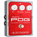 Micro POG Polyphonic Octave Generator Micro POGは、2005年の登場以来瞬く間にトップアーチストを虜にしたPOGの弟にあたるポリフォニック・オクターブ・ジェネレーターです。単音だけでなく和音にも使用可能で、早く正確なトラッキングでオクターブ上とサブ・オクターブを生成します。6弦ギターを12弦ギターのようにしたり、ベースにサブ・オクターブを加えて、独特の太さを加えるなどさまざまな効果を得られます。 Sub Octave(-1 Octave)コントロール Octave Up(+1 Octave)コントロール Buffered Bypass 寸法：91mm(W) x 118mm(D) x 50mm(H)&nbsp; 350g 電源：9V DC センターマイナスアダプター JP9.6DC-200（付属）