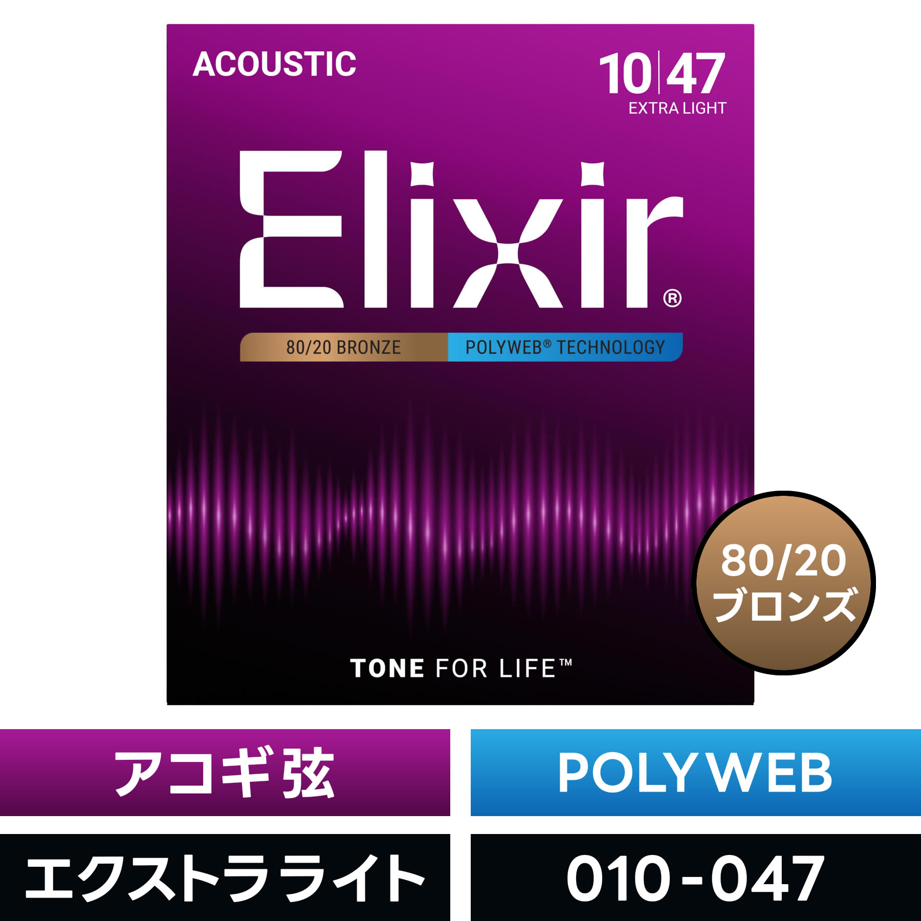 Elixir エリクサー アコースティックギター弦 ポリウェブ Extra Lght [ .010-.047 ] #11000 【 国内正規品 】【5と0のつく日は当店ポイント5倍！】【ゆうパケット対応】