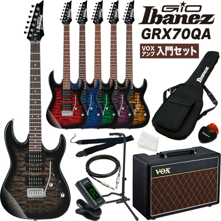 【6月1日はエントリー等でポイント5倍】GIO Ibanez ジオアイバニーズ エレキギター GRX70QA VOXアンプ(Pathfinder10)入門セット【大型荷物】＊