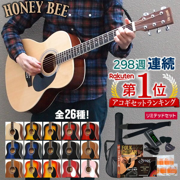 【今だけポイント5倍！1月21日9時59分まで】アコースティックギター HONEY BEE W-15/F-15 アコギ リミテッドセット【今だけ教則DVD付き！】【初心者 入門セット】【大型】