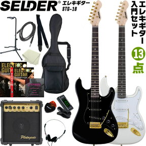 【5と0のつく日はP5倍 + エントリーでさらにP4倍】エレキギター SELDER STG-18 入門13点セット【セルダー 初心者セット STG18 ゴールドパーツ採用モデル】【大型荷物】