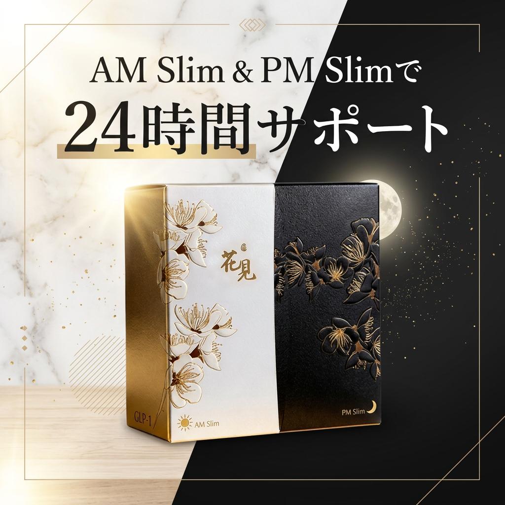 桜花見 AM Slim＆PM Slim 各60粒入り ブラックジンジャー抽出物 ヒハツ抽出物 乳酸菌 植物発酵エキス 脂肪燃焼 冷え、むくみ対策 便通整腸サポート 美容 健康 ダイエットサポート 国産