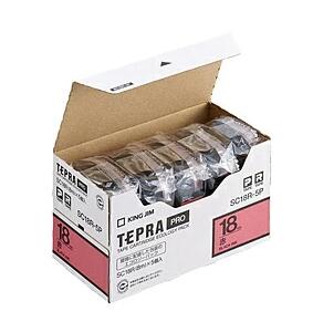 キングジム 【純正】 テプラPROテープカートリッジ 18mm 赤ラベル/黒文字 SC18R 5個パック