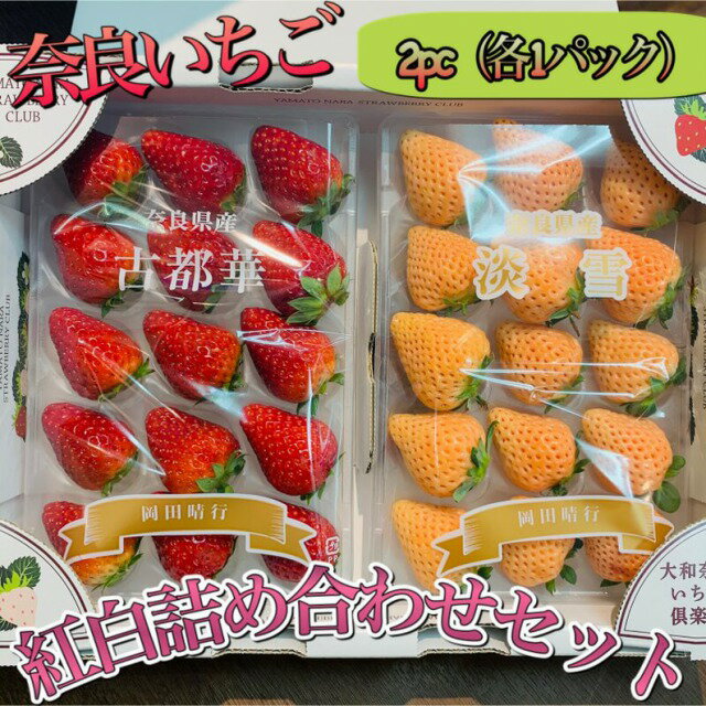 母の日ギフトに最適！【人気厳選いちご詰め合わせ】紅白いちごセット奈良県産*古都華・淡雪*秀品*2パック（各1パック）**ラッピングご希望の際は説明文を参照ください**白イチゴ・赤いちご*春*誕生日*身体にも優しいギフト*贈答*無料包装*お祝い*御祝*ことか*あわゆきのサムネイル