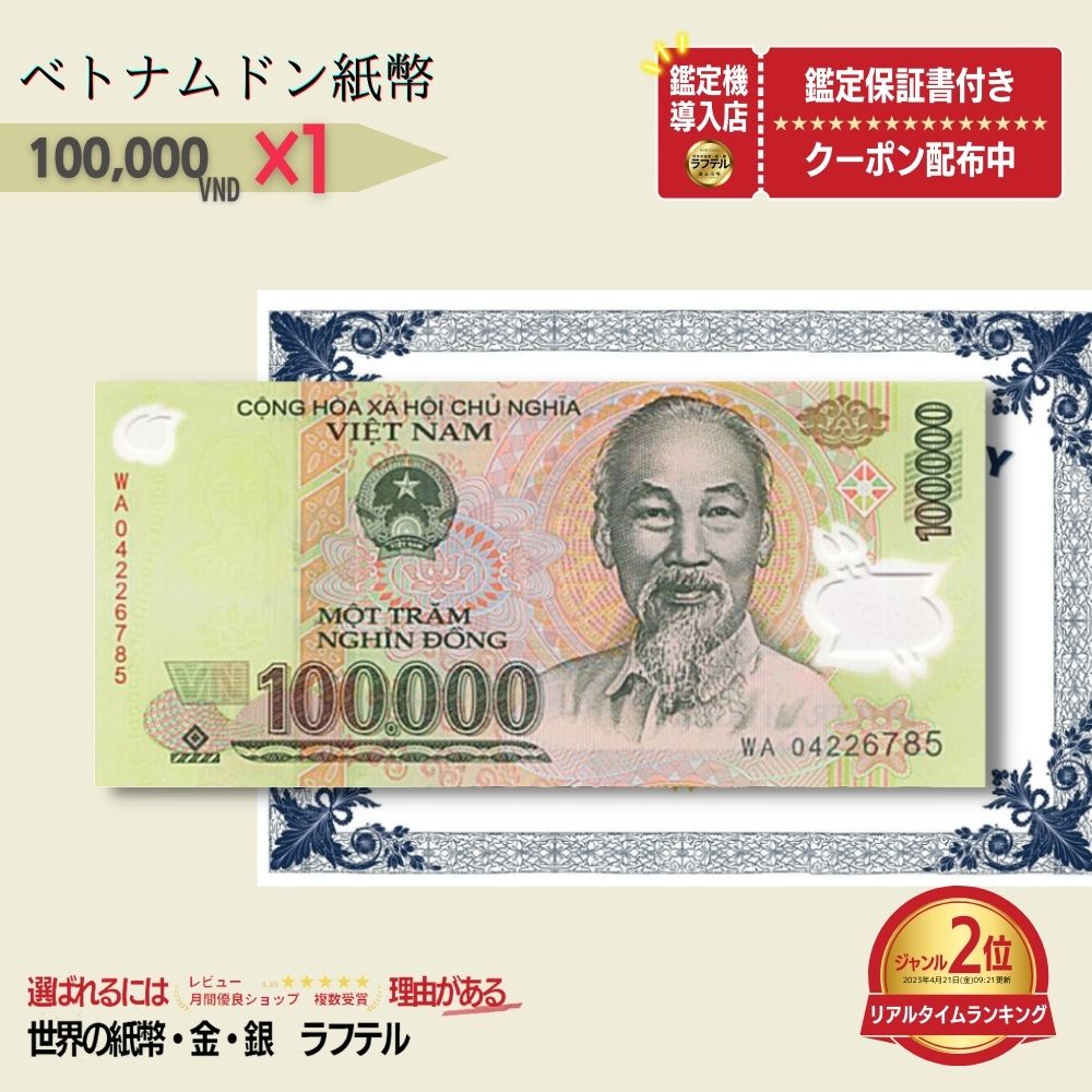 ベトナム 100,000 ピン札 新札 鑑定保