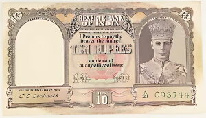 1945 年 インド ビルマ軍事政権 10 ルピー紙幣 VF ピック #28 ジョージ 6 世
