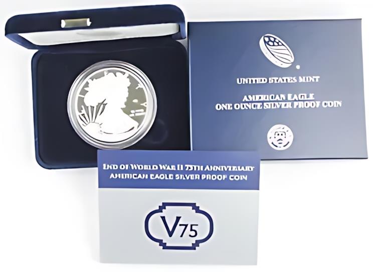 2020 W 第二次世界大戦終結 75 周年記念 アメリカン 1 オンス プルーフ シルバー イーグル V75 +BOX &COA