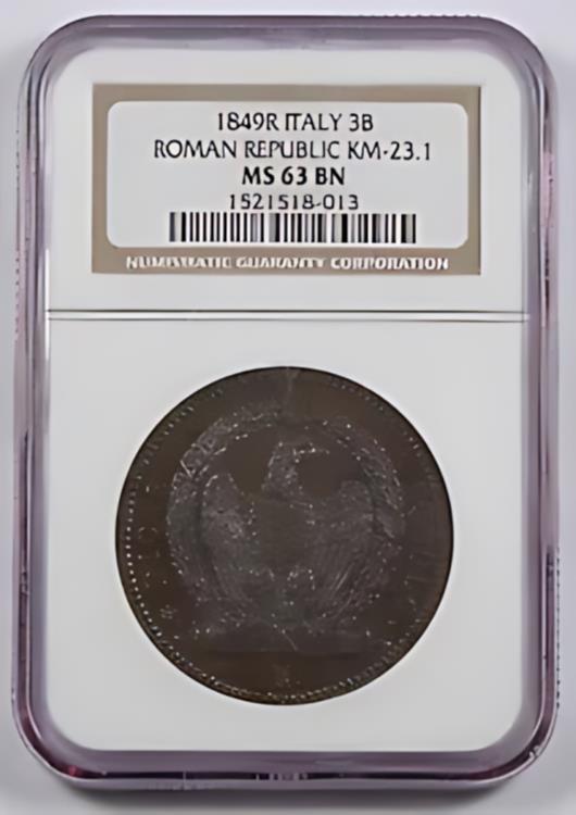 ꥢ ޶¹ 1849 R 3 ХåƼ KM23.1 NGC MS63 BN ֥饦 3