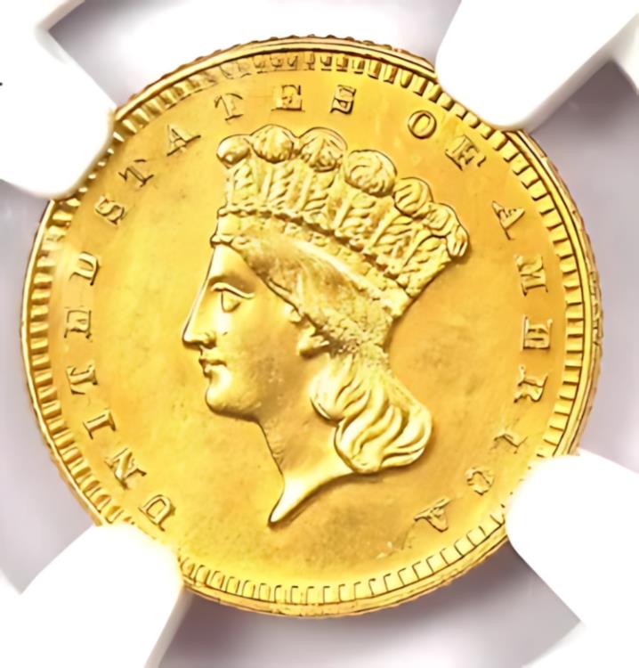 1886 インド ゴールド ダラー G$1 コイン - 認定 NGC 未流通詳細 (UNC MS)