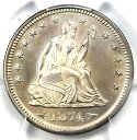 1874 アローズ シーテッド リバティ クォーター 25C - PCGS 未流通詳細 (UNC MS)