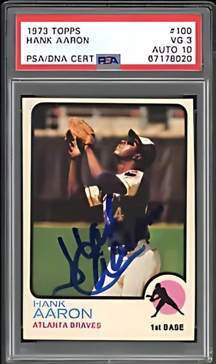 1973 オートグラフ トップス ヘンリー ハンク アーロン 署名 #100 - オート 10 付き PSA 3 認定
