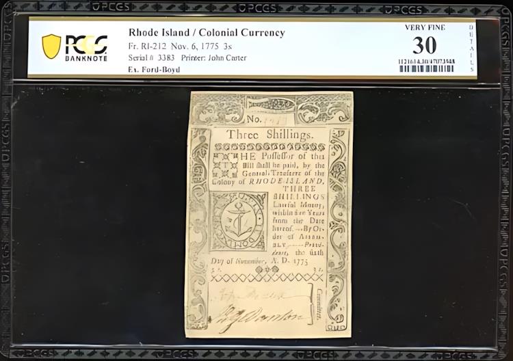 1775 ǯο̱̲ߥɥ 3 󥰻ʾ RI-212 PCGS 30 ܺ (VF)