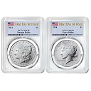プレセール - 2024 $1 モーガン アンド ピース シルバー ダラー 2 個セット PCGS MS70 FDOI フラグ ...