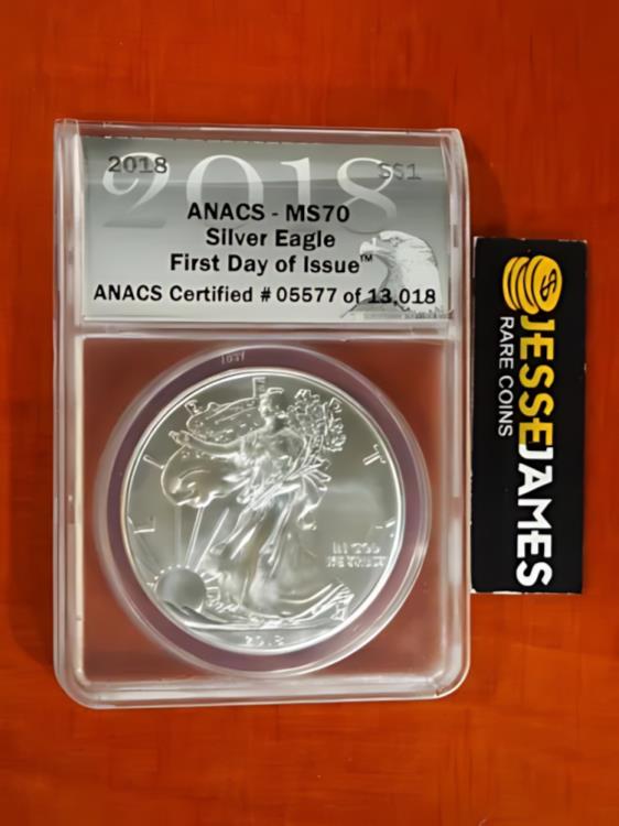2018 $1 アメリカン シルバー イーグル ANACS MS70 発行初日 FDI ラベル