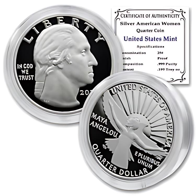 2022-S 25c プルーフ シルバー アメリカン レディース クォーター マヤ アンジェロウ サート & カプセル