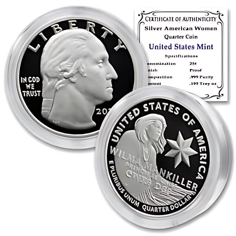 2022-S 25c プルーフ シルバー アメリカン レディース クォーター ウィルマ マンキラー カプセル入り CoA付き