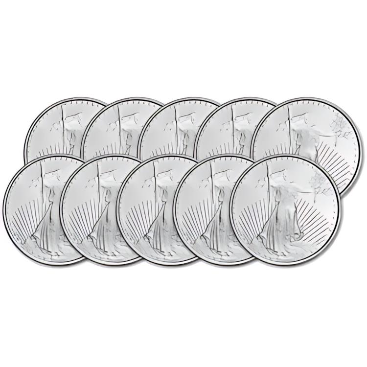 TEN (10) 1 オンス ハイランド ミント シルバー ラウンド - Saint-Gaudens デザイン .999 ファイン