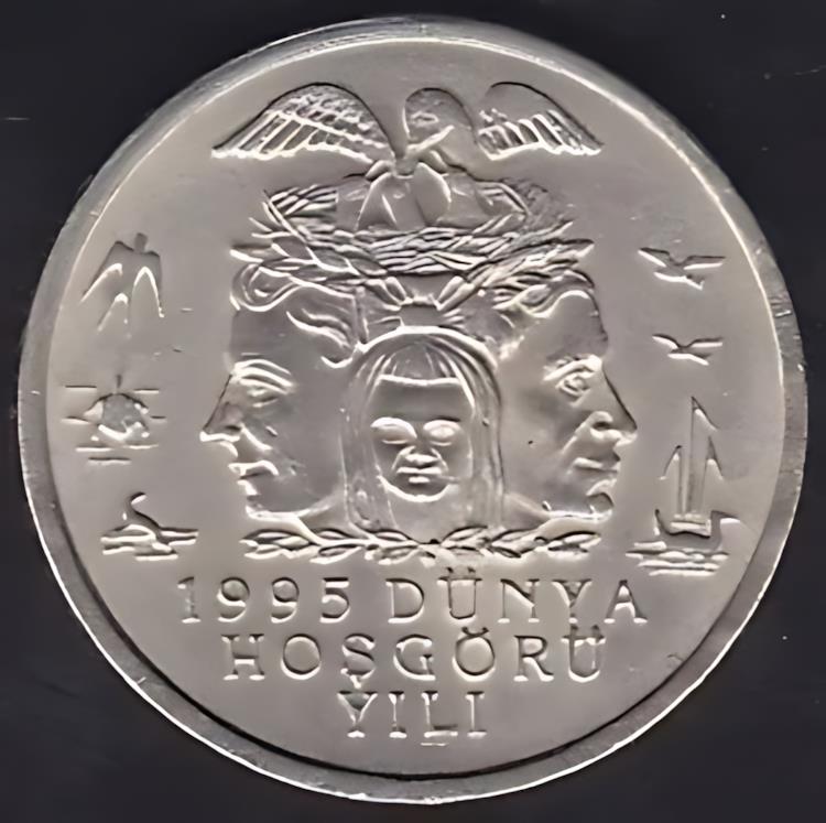 トルコ 25000 リラ 1995、UNC、寛容年 ユニセフ、FAO、KM# 1043(3)