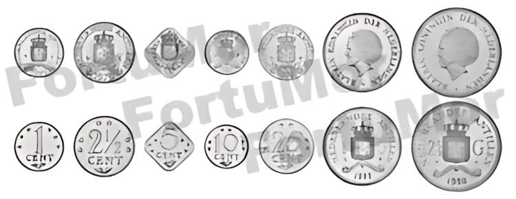 オランダ領アンティル、UNC、7 個コインセット、1 2 1/2 5 10 25 セント 1 2 1/2 グルデン