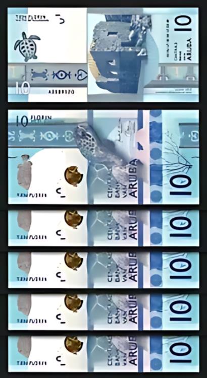 Aruba 10 Florin 2019、UNC、5 個連続ロット、P-21a