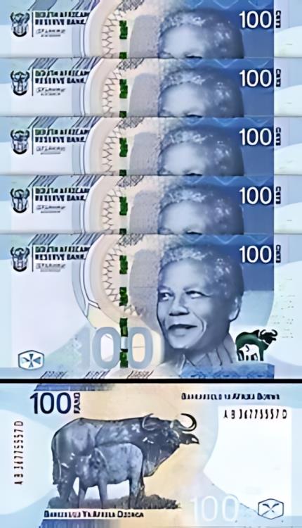 South Africa 100 Rand ND 2023, UNC, 5 Pcs LOT, P-151 , New Family Design商品について販売者メモ「UNC」循環/非循環 非循環タイプコレクション、ロット2023 年国 南アフリカ製造国/地域 南アフリカ