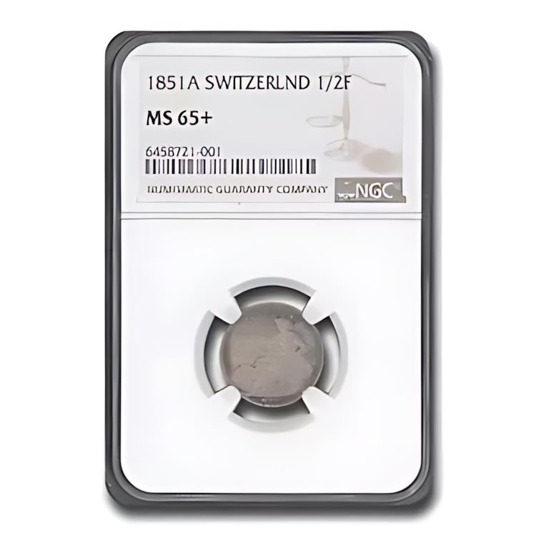 1851-A スイス シルバー 1/2 フラン MS-65+ NGC