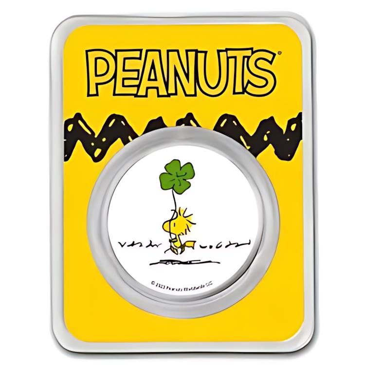 Peanuts? ウッドストック シャムロック クローバー 1 オンス カラーライズド シルバー ラウンド