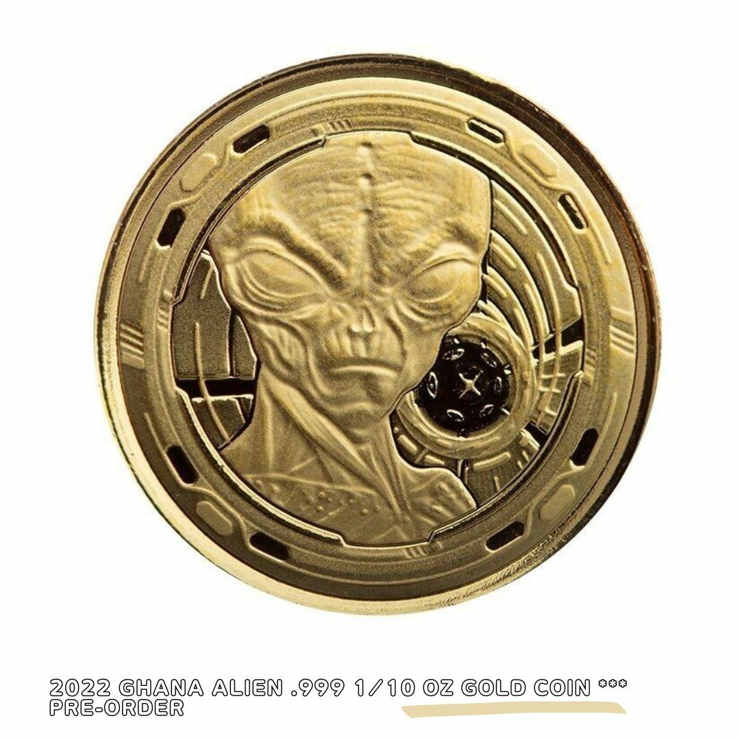 【品質保証書付】2022 GHANA ALIEN .999 1/10 OZ GOLD COIN *** PRE-ORDER ガーナ 宇宙人・エイリアン 純銀 1オンス アンティーク銀貨 発行枚数 アンティークコイン 宇宙人エイリアンアンティーク 10005896