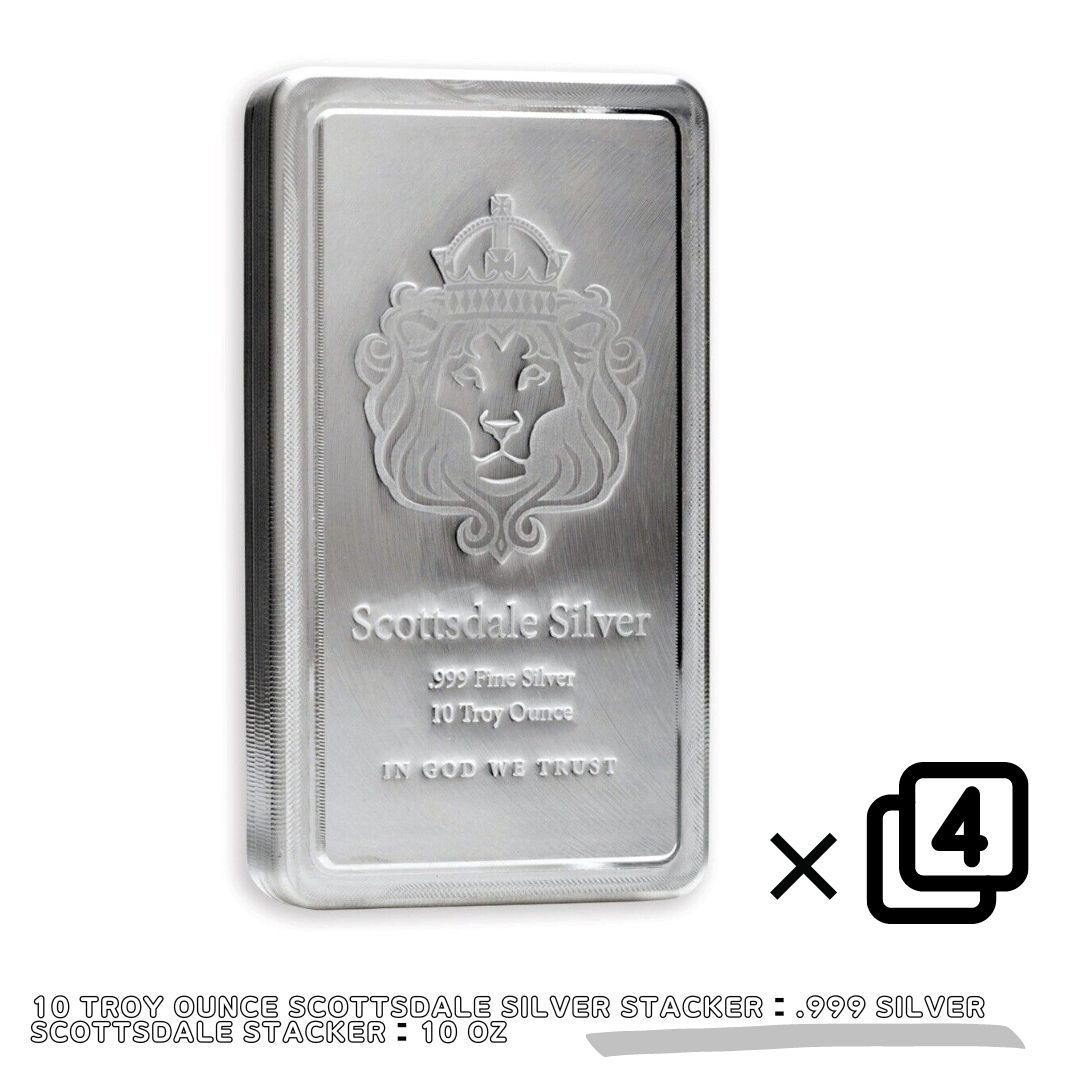 【品質保証書付】正規販売店 4× 10 oz Silver Bar APMEX .999 Fine Silver シルバーバー 99.9% 金 銀 プラチナ パラジウム silver スコッツデール ライオン 10005033のサムネイル