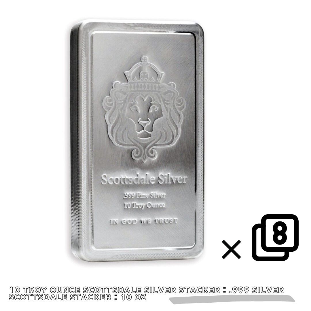 【品質保証書付】正規販売店 8 × 10 oz Silver Bar APMEX .999 Fine Silver シルバーバー 99.9% 金 銀 プラチナ パラジウム silver スコッツデール ライオン 10005034のサムネイル
