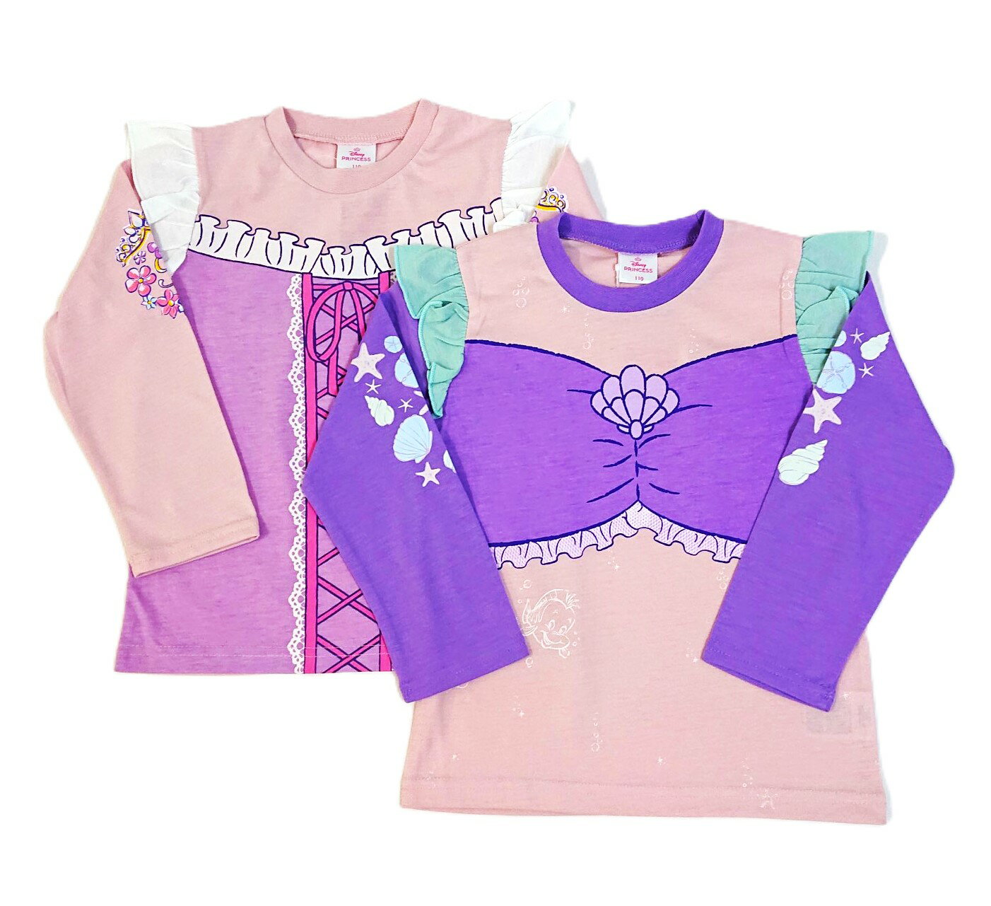 【25%OFF】 ディズニー プリンセス アリエル ラプンツェル 長袖 なりきり Tシャツ 女の子 ベビー キッズ ジュニア 子供 秋 冬 春 服 プリント ピンク パープル 天竺 90cm 95cm 100cm 110cm 120cm 130cm