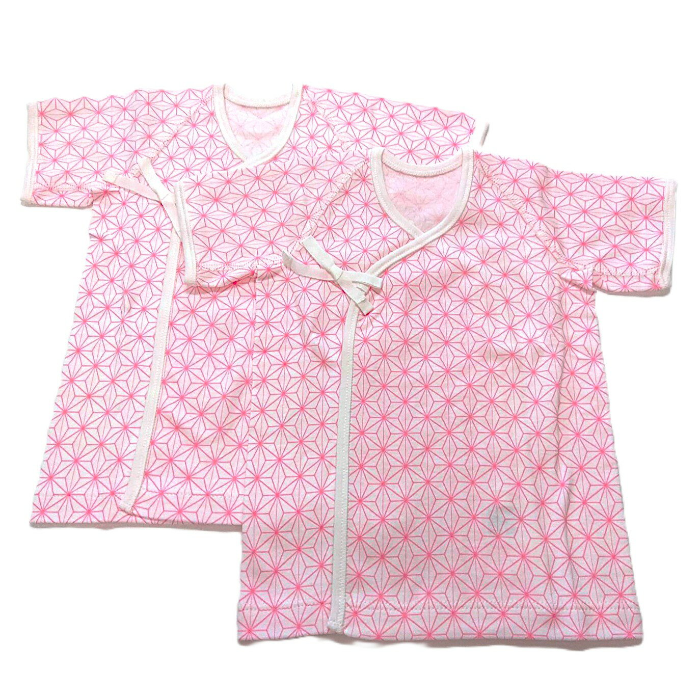 激安最終大処分セール　新生児　麻の葉　メリヤス　短肌着　2枚組　ベビー　赤ちゃん　女の子　男の子　総柄　綿100％　日本製　50cm　春　夏　秋　冬　オールシーズン　白　出産準備　出産祝い　和柄　プレゼント　ギフト 2