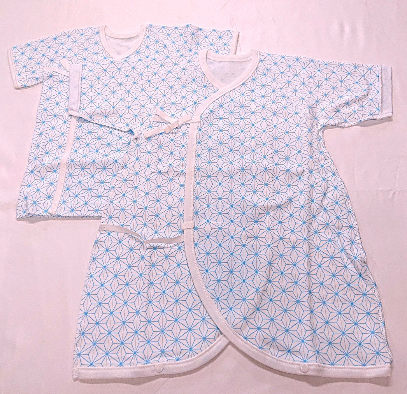 激安最終大処分セール　新生児　麻の葉　肌着セット　2枚組　短肌着　コンビ肌着　ベビー　赤ちゃん　女の子　男の子　総柄　綿100％　日本製　50～60cm　春　夏　秋　冬　オールシーズン　白　出産準備　出産祝い　和柄　プレゼント　ギフト 2