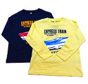 男の子 新幹線柄 長袖 Tシャツ ロンT キッズ 子供 ネイビー イエロー 天竺 綿100% レッド ブルー 電車 新幹線 エクスプレス トレイン バックプリン...