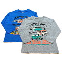 男の子 車柄 長袖 Tシャツ ロンT キッズ 子供 グレー ブルー 天竺 キャンピングカー ワーゲンバス 春 秋 冬 服 プリント 車 プリント 100cm 1...