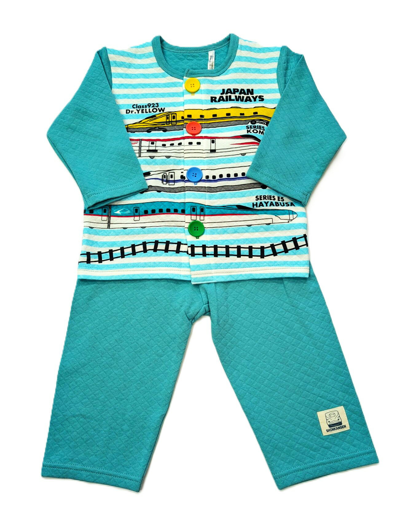 新幹線　ニットキルト　お着替え　応援パジャマ　長袖　ベビー　キッズ　子供　女の子　男の子　グリー..