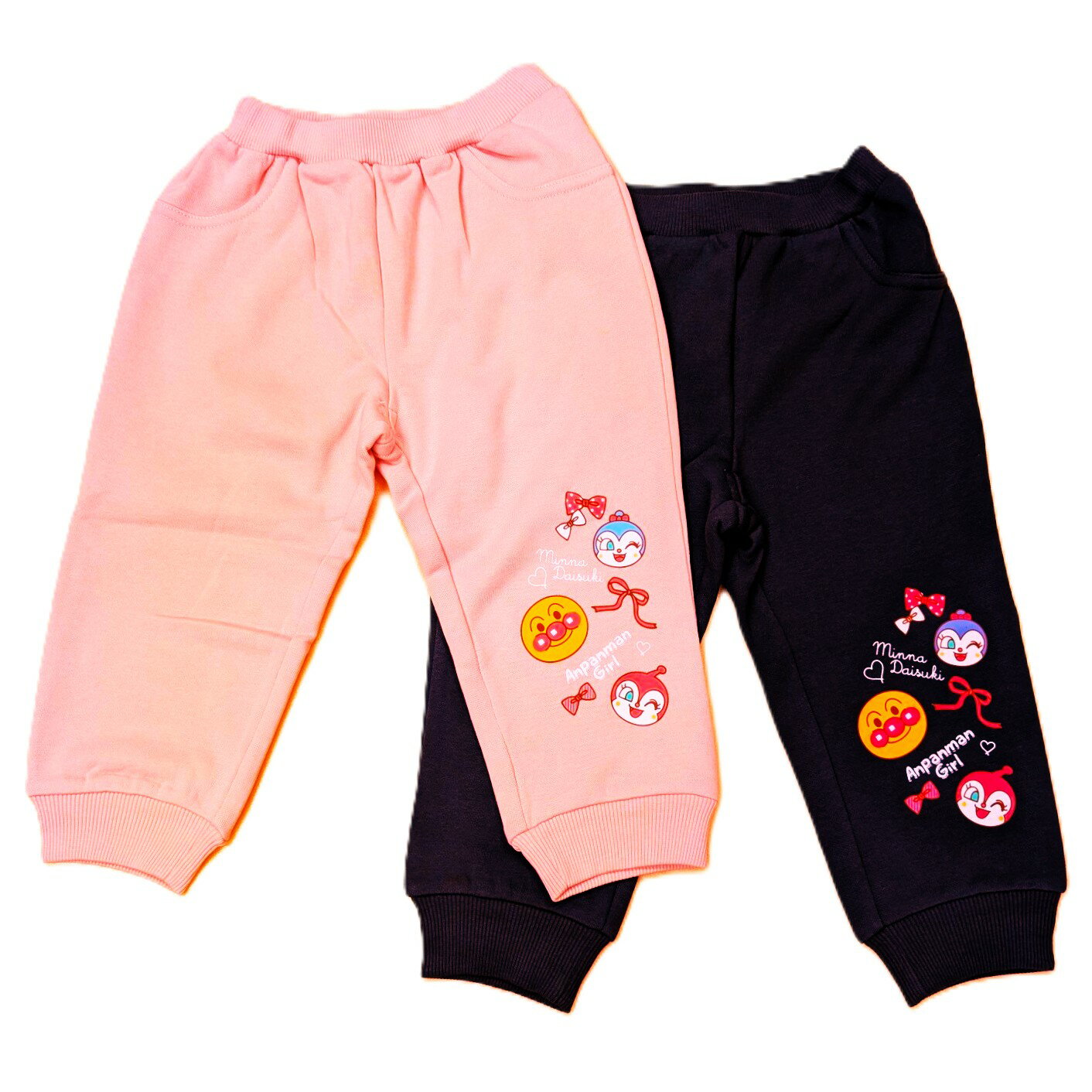 楽天sakuranbo楽天市場店アンパンマン　スウェット　パンツ　裏毛起毛　長ズボン　ボトム　ドキンちゃん　コキンちゃん　女の子　プリント　ベビー　キッズ　子供　秋　冬　春　服　90cm　95cm　100cm　部屋着　ピンク　ダークグレー　TVキャラクター
