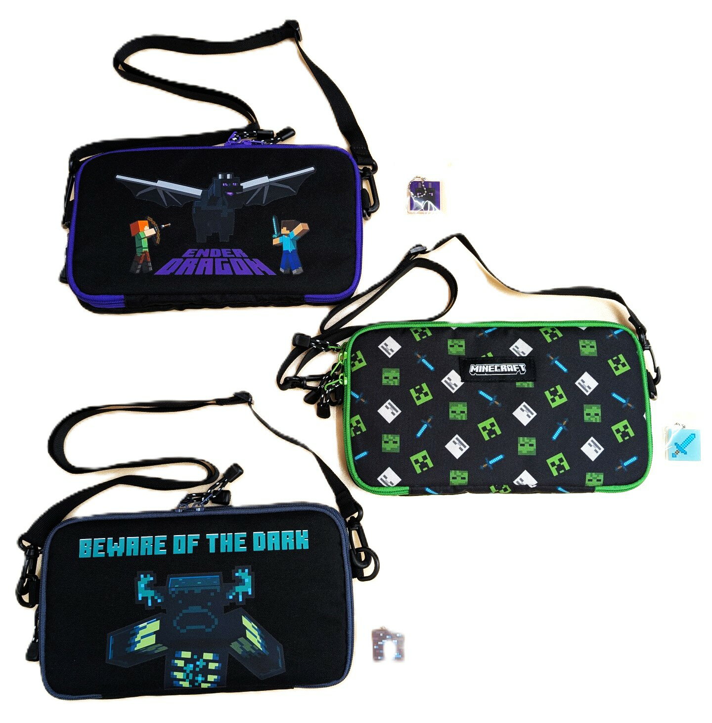 マインクラフト　マルチケース　ショルダー　エンダードラゴン　クリーパー　ウォーデン　　ブラック　..