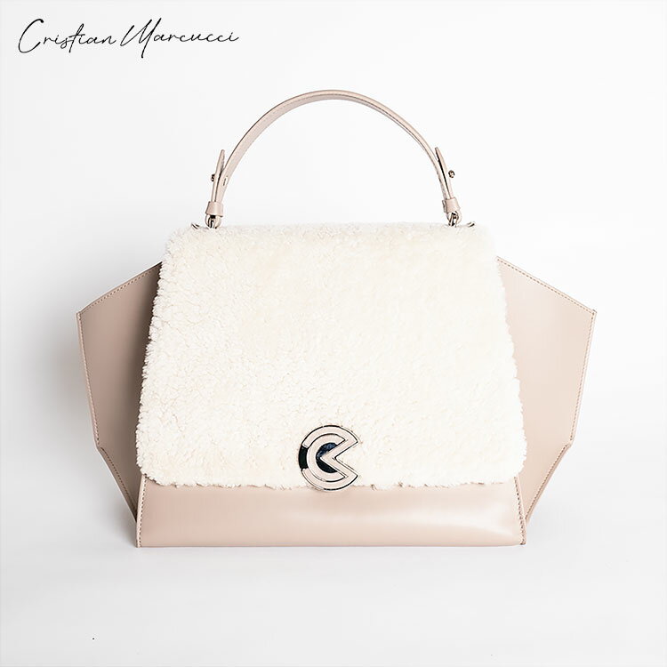 Cristian Marcucci クリスチャン マルクッチ GEMMA MINI - POWDER PINK/SHEARLING 20122SH221 レディース ハンドバッグ ムートン シャーリング レザー 本革 ベージュ マグネット開閉 ショルダーストラップ付き ポケット付き イタリア製 zzz